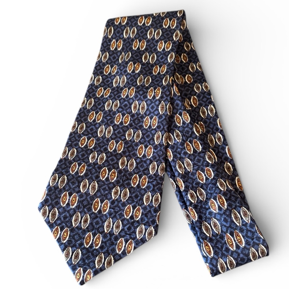 Perry‎ Ellis Portfolio Blue Brown Italian Silk Tie